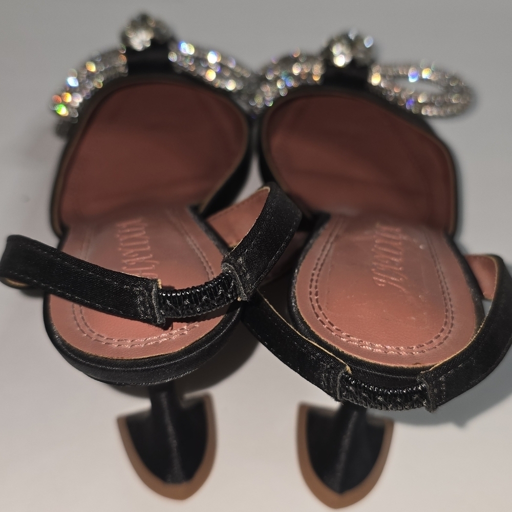 Hayixia Rhinestone Black Satin Heels w/Rhinestone Bow Size US 8 - Picture 4 of 6